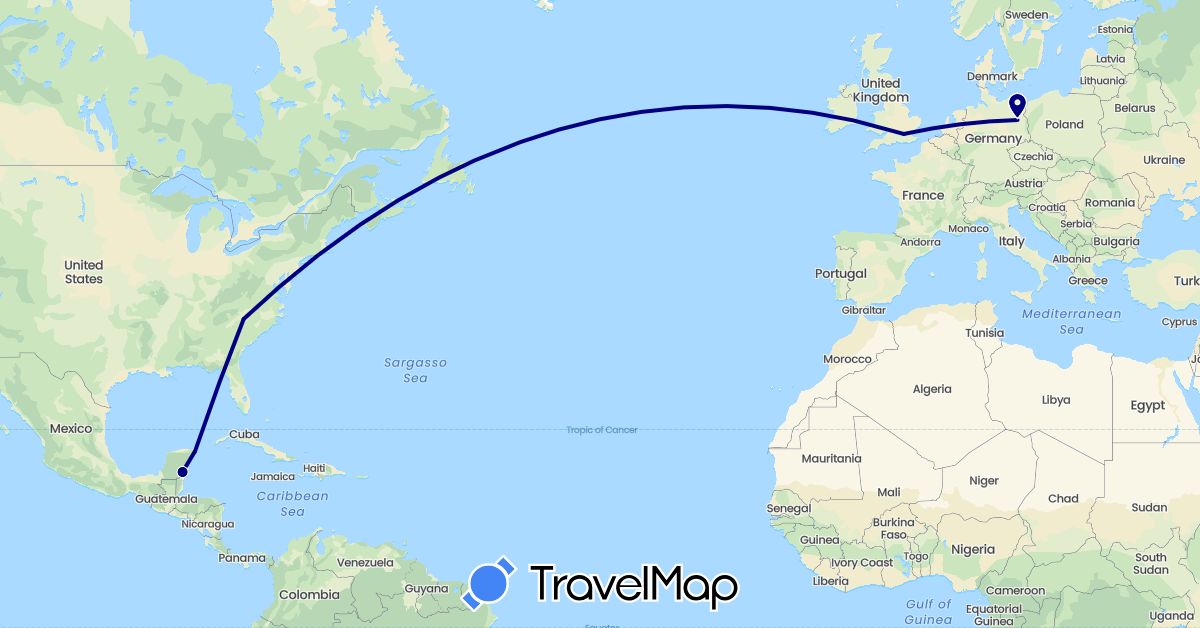 TravelMap itinerary: driving in Germany, United Kingdom, Mexico, United States (Europe, North America)